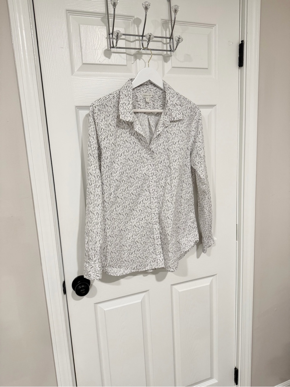 Garnet Hill White Speckle Pima Cotton Quiet Luxury Button Front Size 12 Shirt - Picture 5 of 9
